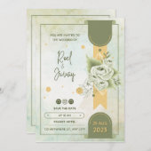 Grüne und cremefarbene Wasserfarbe Einladung (Vorne/Hinten)