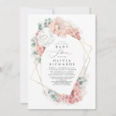 Grüne und Dusty Rose Blumenkinderdusche Einladung (Vorderseite)
