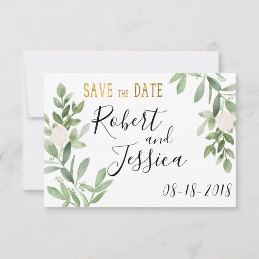 Grüne und einfache Hochzeit Gold speichern das Dat Save The Date (Vorderseite)