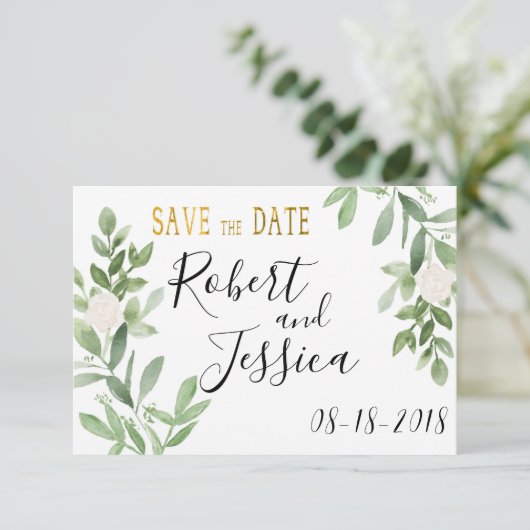 Grüne und einfache Hochzeit Gold speichern das Dat Save The Date (Stehend Vorderseite)