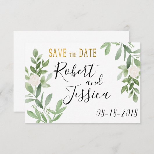 Grüne und einfache Hochzeit Gold speichern das Dat Save The Date (Vorne/Hinten)