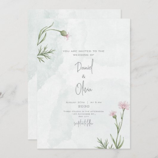 Grüne und elegante Blumenhochzeit Einladung (Vorne/Hinten)