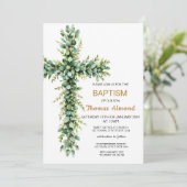 Grüne und Eukalypten Boys Gold Taufe Einladung (Stehend Vorderseite)
