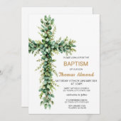 Grüne und Eukalypten Boys Gold Taufe Einladung (Vorne/Hinten)