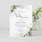 Grüne und Eukalyptus-Babydusche Einladung (Stehend Vorderseite)