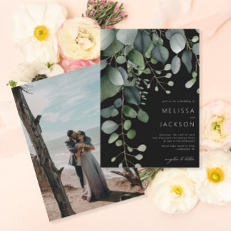 Grüne und Eukalyptus Wedding Black Einladung