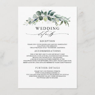 Grüne und Eukalyptus Wedding Information Guest Begleitkarte