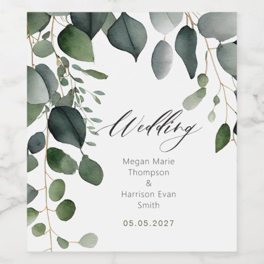 Grüne und Eukalyptus Wedding Weinetikett (Einzelnes Label)