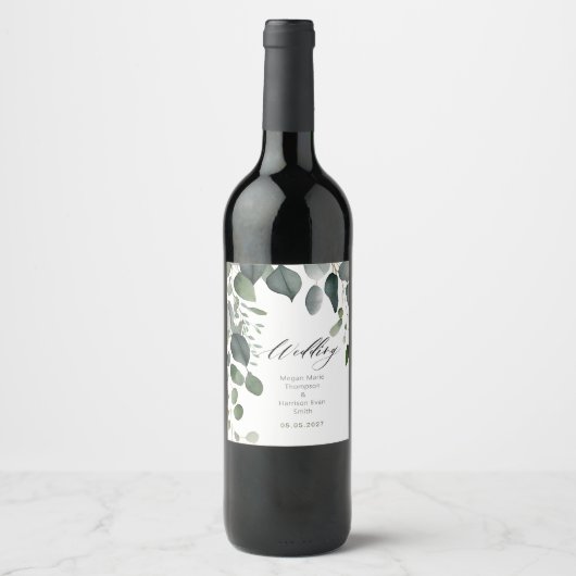 Grüne und Eukalyptus Wedding Weinetikett (Vorderseite)