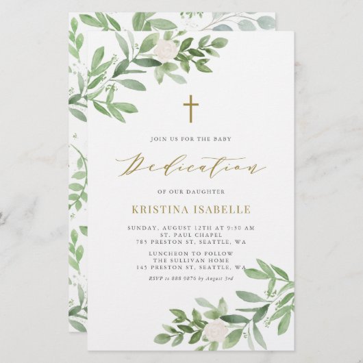 Grüne und Florals Einladung zur Kinderbetreuung (Vorne/Hinten)