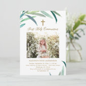 Grüne und Foto Erste Kommunion Einladung (Stehend Vorderseite)