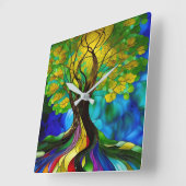 Grüne und gelbe Blätter Baum des Lebens Quadratische Wanduhr (Winkel)