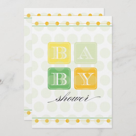 Grüne und gelbe Block-Babyparty-Einladung Einladung (Vorne/Hinten)