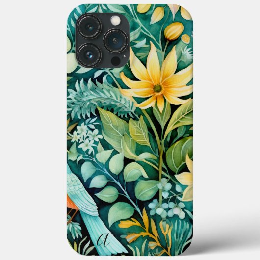 Grüne und gelbe Blumengrün in Monogramm Case-Mate iPhone Hülle (Rückseite)