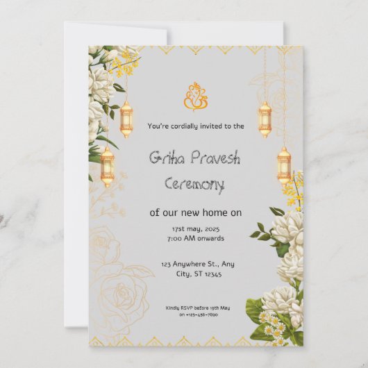 Grüne und gelbe Griha Pravesh Einladung (Vorderseite)