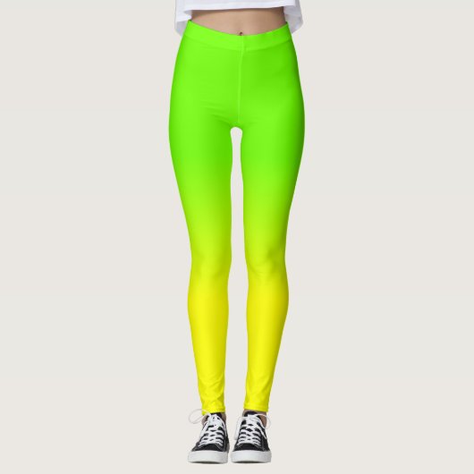 Grüne und gelbe Ombré Schatten-Neonneonfarbe Leggings (Vorderseite)