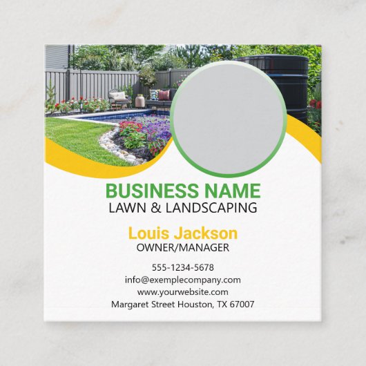 Grüne und gelbe Rasenfläche Moderner Augenfang Quadratische Visitenkarte (Vorderseite)