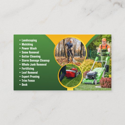 Grüne und gelbe Rasenmäher Visitenkarte (Rückseite)
