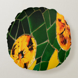 Grüne und gelbe spanische Mosaik  Rundes Kissen