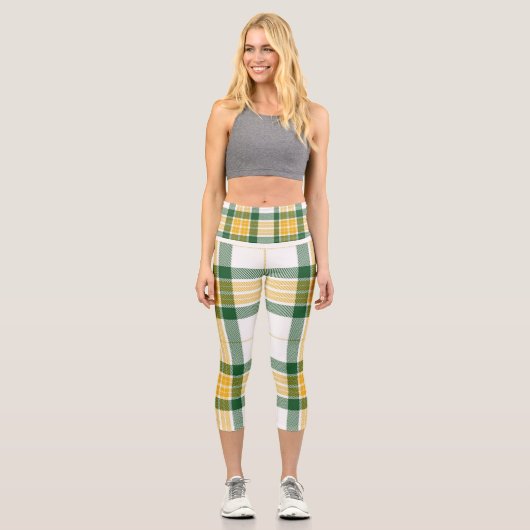 Grüne und gelbe Tartan High Waisted Capris (Vorderseite)