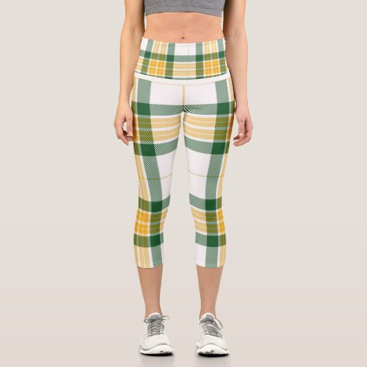 Grüne und gelbe Tartan High Waisted Capris (Vorderseite)