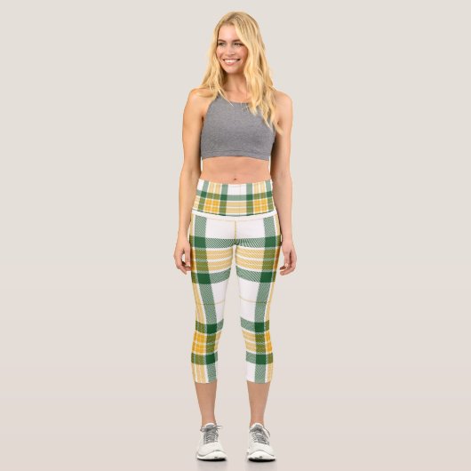 Grüne und gelbe Tartan High Waisted Capris (Vorderseite)