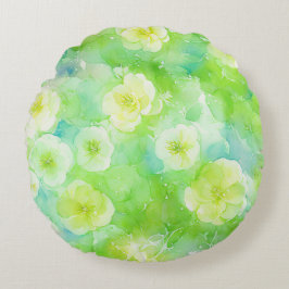 Grüne und gelbe weiche Wasserfarbe Blumenkissen Rundes Kissen