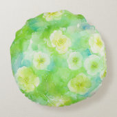 Grüne und gelbe weiche Wasserfarbe Blumenkissen Rundes Kissen (Rückseite)