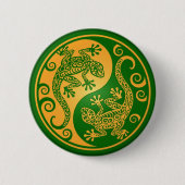 Grüne und gelbe Yin Yang Geckos Button (Vorderseite)