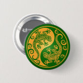 Grüne und gelbe Yin Yang Geckos Button (Vorne & Hinten)