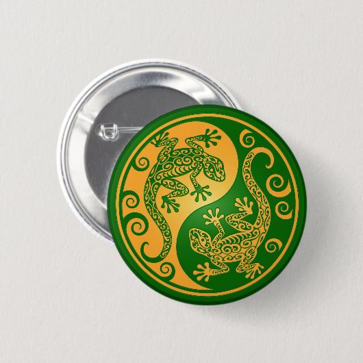 Grüne und gelbe Yin Yang Geckos Button (Vorne & Hinten)