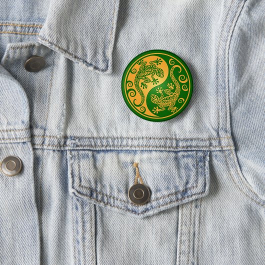 Grüne und gelbe Yin Yang Geckos Button (Beispiel)