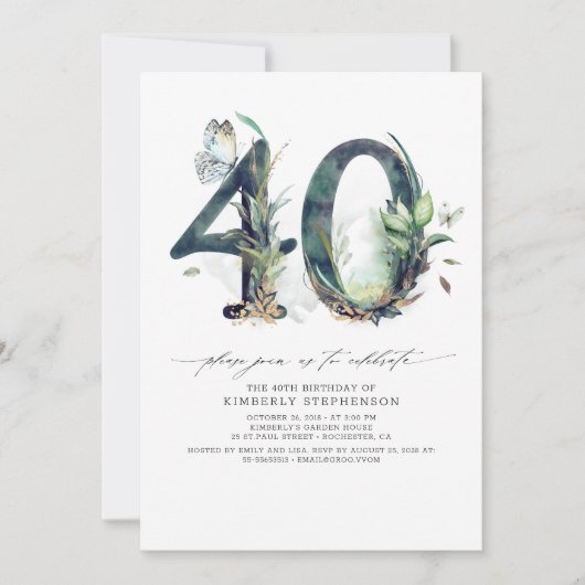 Grüne und Gold 40. Geburtstag Einladung (Vorderseite)
