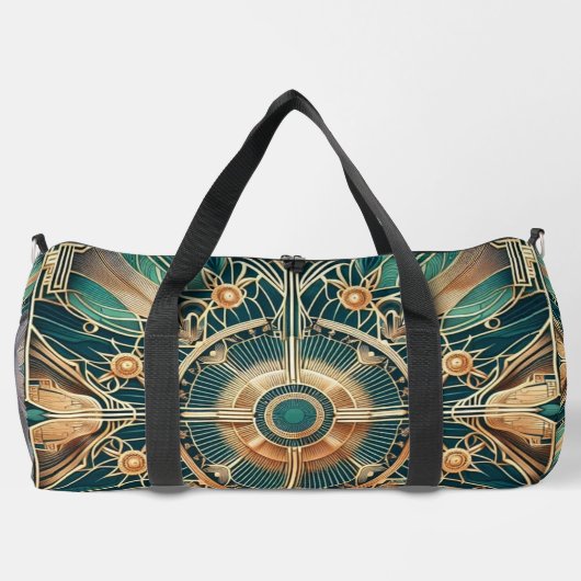 GRÜNE UND GOLD-ART-DECO-MUSTER EINFÜGEN DUFFLE BAG (Rückseite)