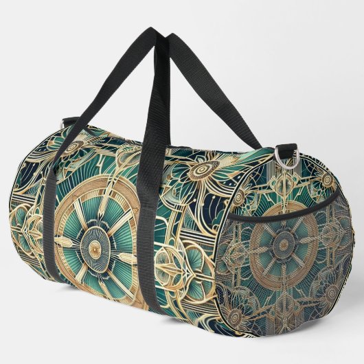 GRÜNE UND GOLD-ART-DECO-MUSTER EINFÜGEN DUFFLE BAG (Rechte Ecke)