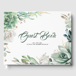 Grüne und Gold Elegante Botanische Hochzeit Gästebuch