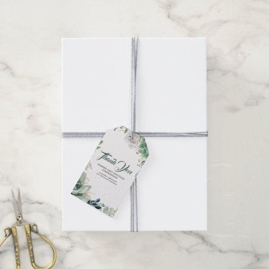 Grüne und Gold Elegante Botanische Hochzeit Geschenkanhänger (Mit Garn)