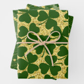 GRÜNE UND GOLD GLITZER SEHEN IRISH-KLEEBLÄTTER GESCHENKPAPIER SET (Beispiel)