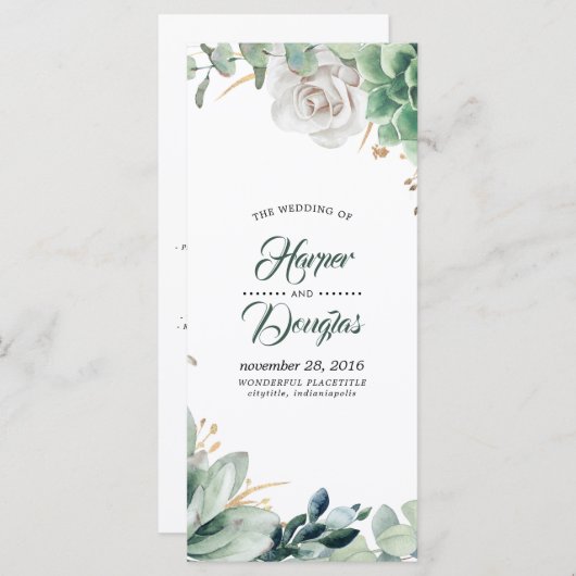 Grüne und Gold Hochzeitsprogramme Programm (Vorne/Hinten)