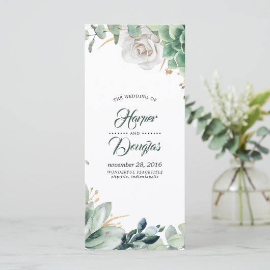 Grüne und Gold Hochzeitsprogramme Programm (Stehend Vorderseite)