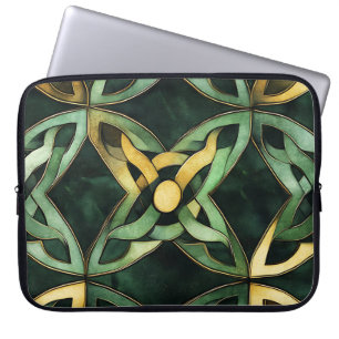GRÜNE UND GOLD IRISCHE KNOTEN UND KLEEBLÄTTER LAPTOPSCHUTZHÜLLE