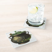 GRÜNE UND GOLD IRISCHER PUNKT VON KLEEBLÄTTERN UND GLASUNTERSETZER (Schrägansicht)