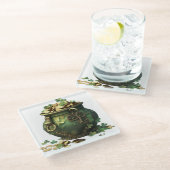 GRÜNE UND GOLD IRISCHER PUNKT VON KLEEBLÄTTERN UND GLASUNTERSETZER (Schrägansicht)