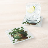 GRÜNE UND GOLD IRISCHER PUNKT VON KLEEBLÄTTERN UND GLASUNTERSETZER (Schrägansicht)