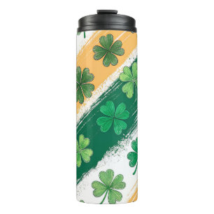 GRÜNE UND GOLD IRISH CELTIC KLEEBLATTS & STRIPES THERMOSBECHER