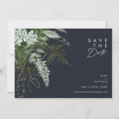 Grüne und Gold Leaf Script Dunkle Marine Horizonta Save The Date (Vorderseite)