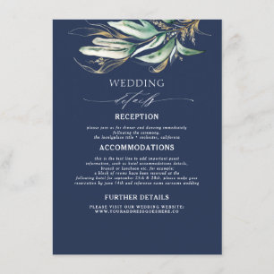Grüne und Gold Navy Blue Wedding Details Begleitkarte
