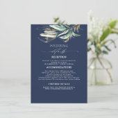 Grüne und Gold Navy Blue Wedding Details Begleitkarte (Stehend Vorderseite)