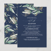 Grüne und Gold Navy Blue Wedding Details Begleitkarte (Vorne/Hinten)