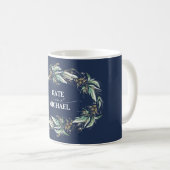 Grüne und Gold Navy Blue Wreath Elegant Kaffeetasse (VorderseiteRechts)
